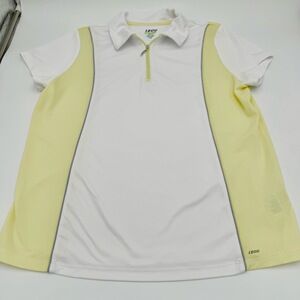 IZOD Shirt Womens Large White Yellow Polo Golf Cool Fx Short Sleeve Zip